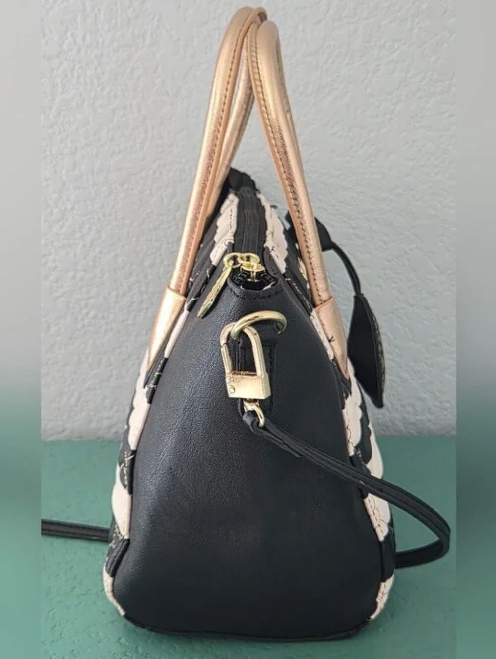 Luv Betsey Betsey Johnson Black White Striped Heart Quilted Satchel Crossbody